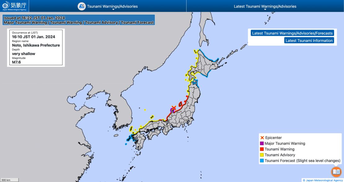 Alerta de tsunami de la Agencia Meteorológica de Japón